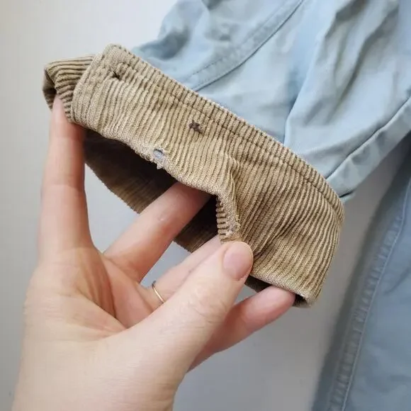 LL Bean Coat Womens Large Blue Canvas Barn Corduroy Collar Lined Jacket Pockets - Picture 13 of 14